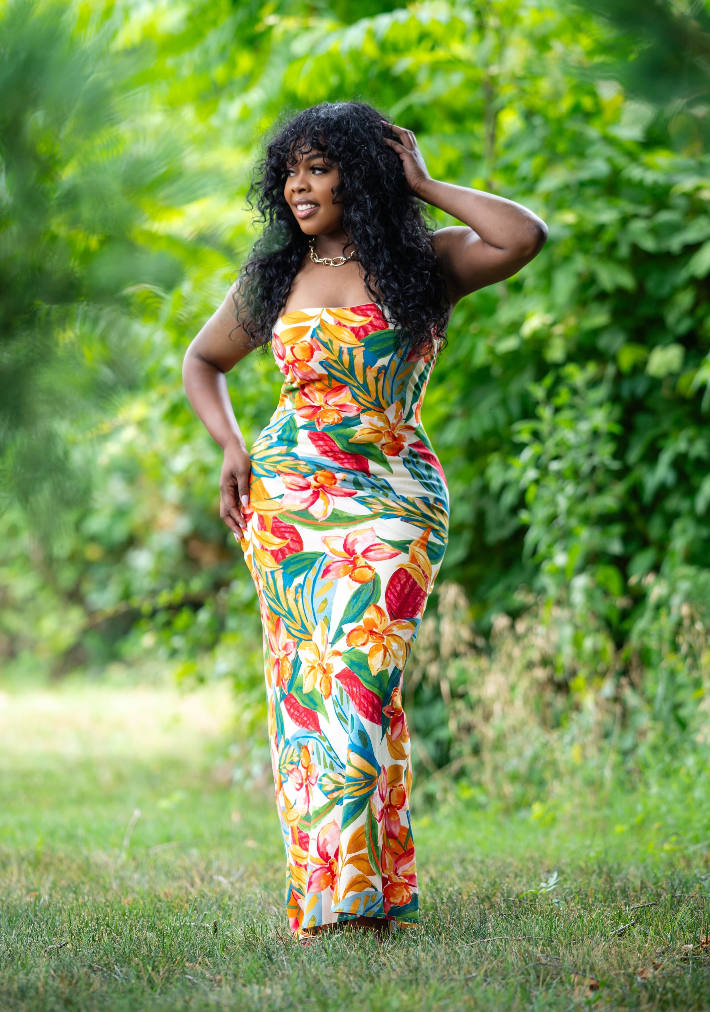 green botanical dress Botanical Print Midi Dress